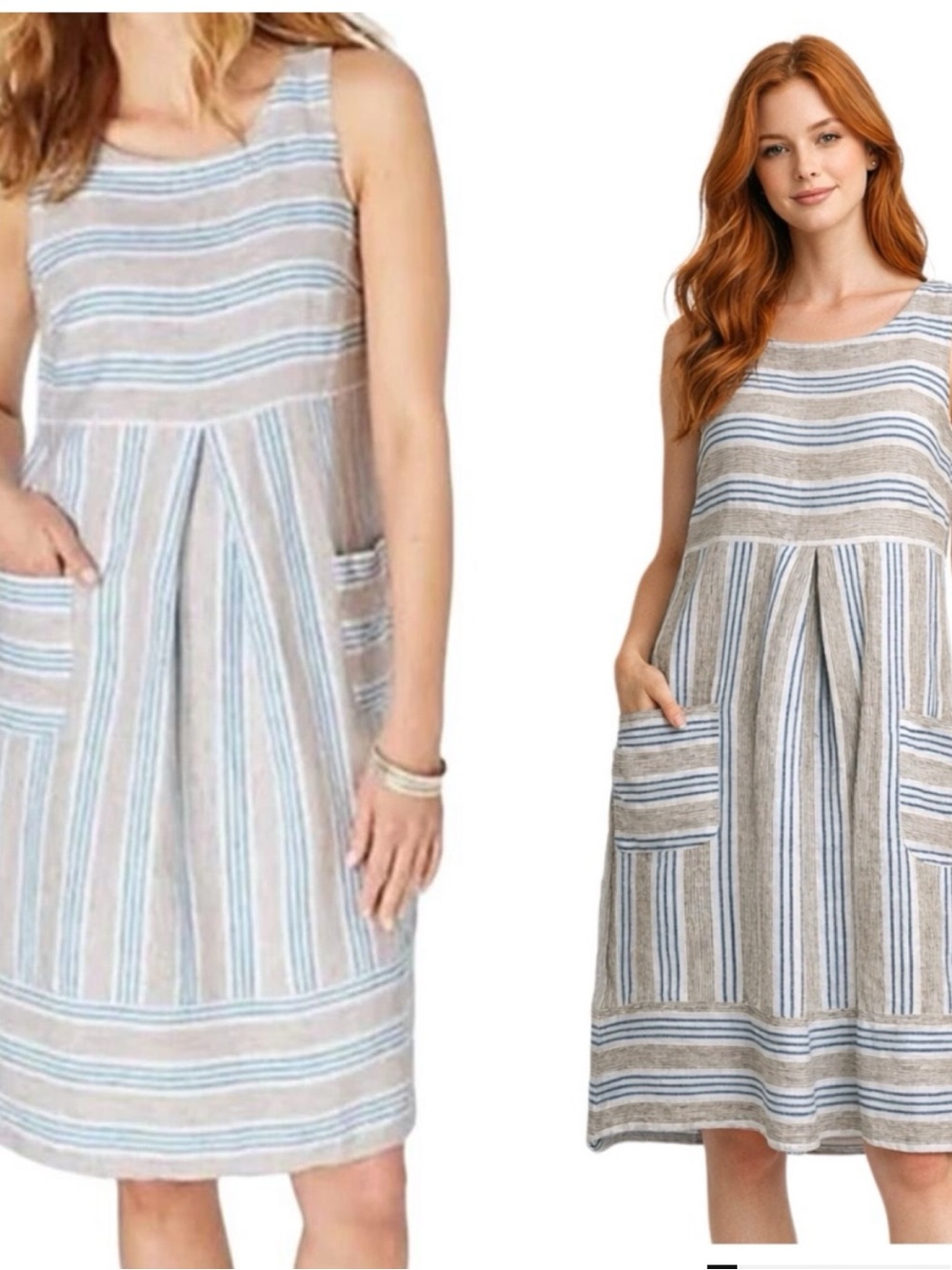 J. Jill Love Linen Striped Sleeveless Dress Blue White Size M